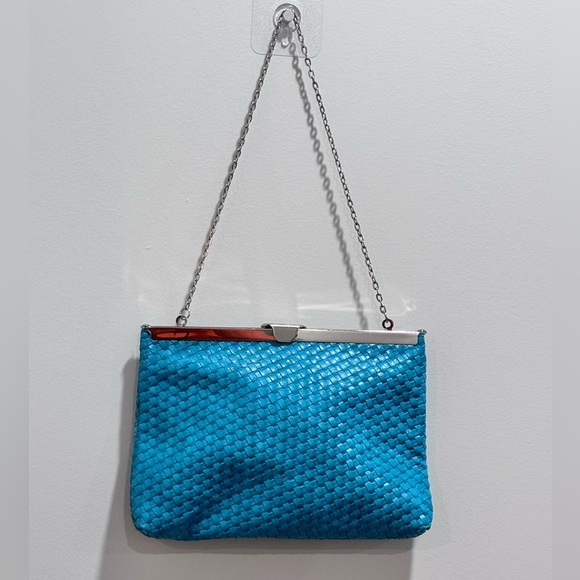 💙 Vintage Jessica McClintock Turquoise Leather Handbag 💙 - Picture 9 of 10